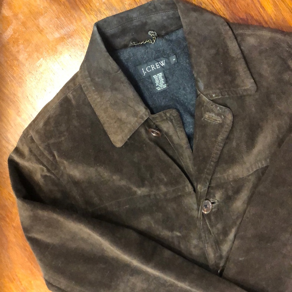 Brown suede J Crew riding coat